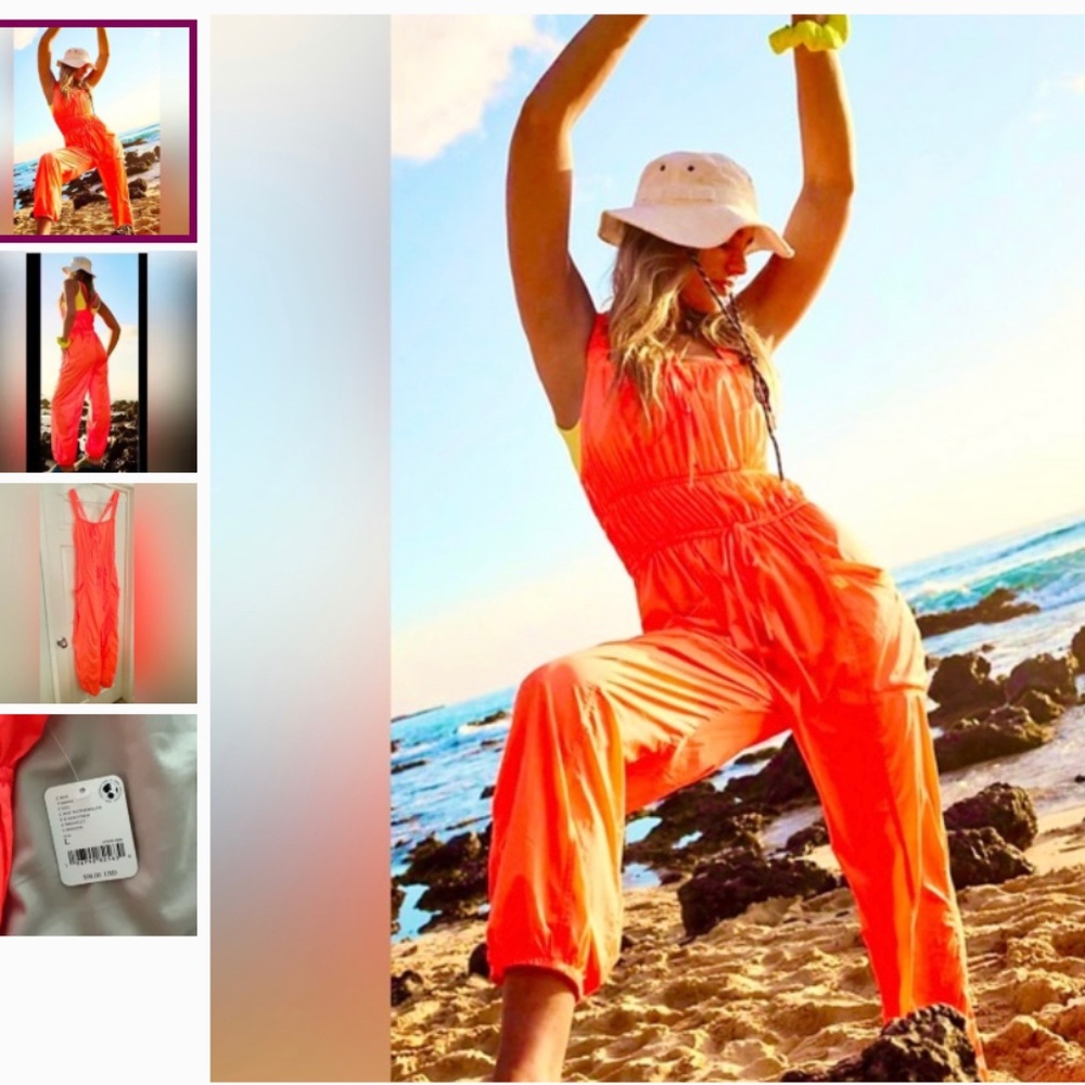 NWT FREE PEOPLE MOVEMENT  TROPIC SPORT JUMPSUIT HOT WATERMELON NEON ORAN…